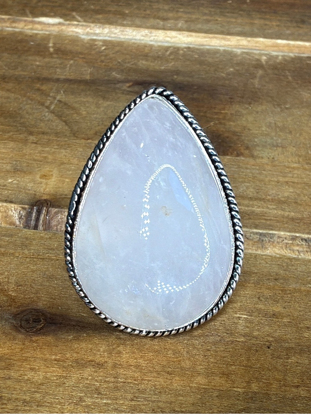 Rose Quartz Stone Gemstone Ring Size 8 925 Silver Overlay Vintage Style Boho